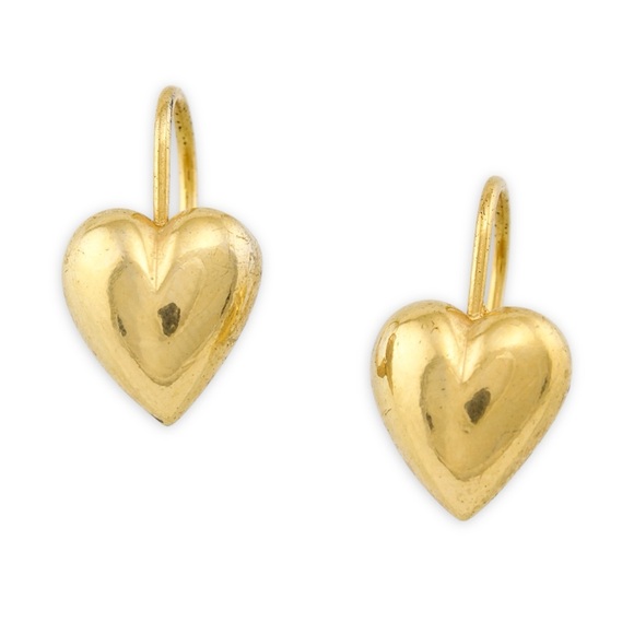 Vintage Avon Puffy Heart Drop Earrings Gold Plated Leverback - Picture 1 of 7